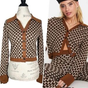 & Other Stories Brown and Cream Knit Cardigan